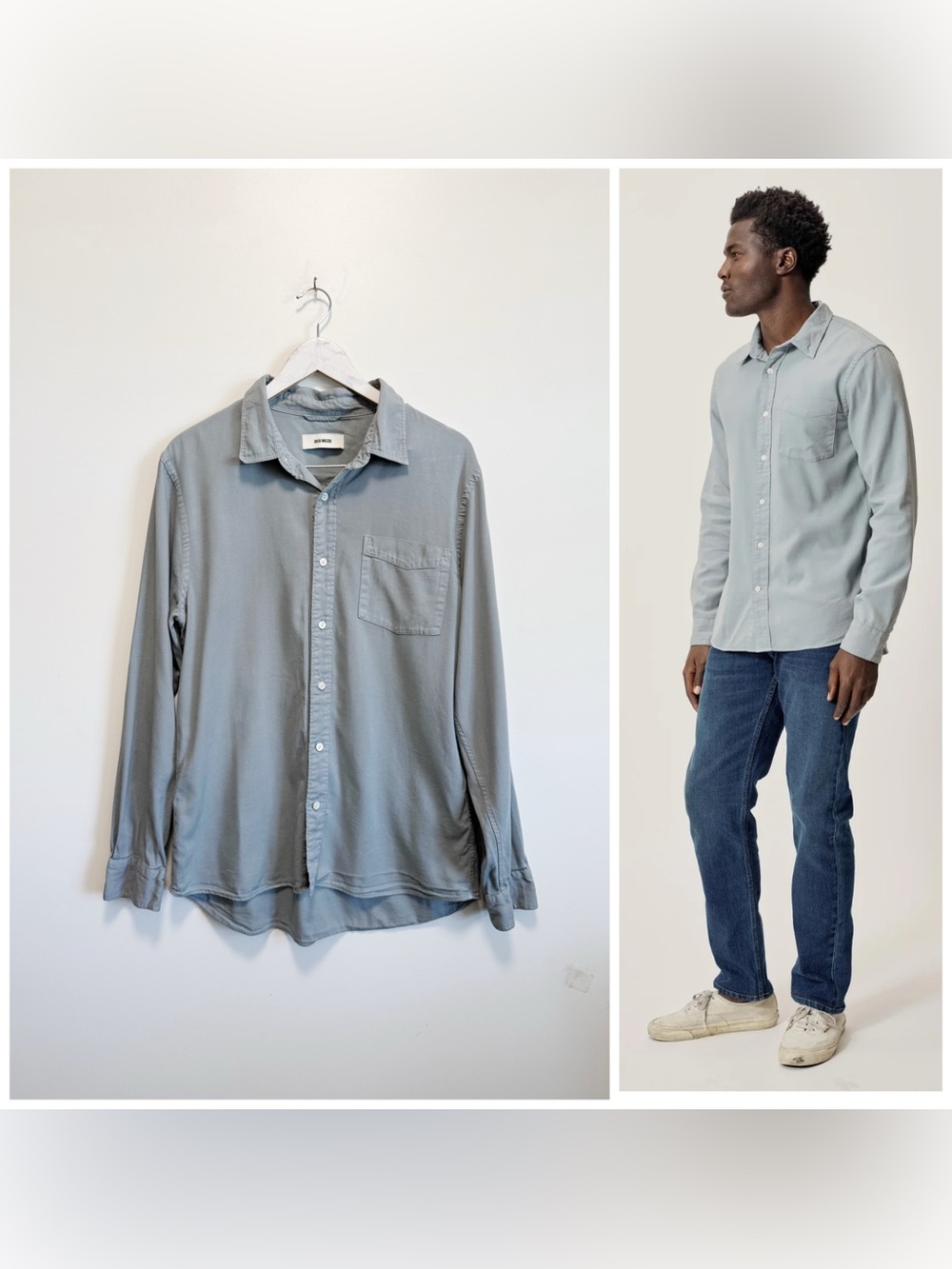 BUCK MASON Draped Twill Fog Long Sleeve Button-Up Shirt Men’s L Large
